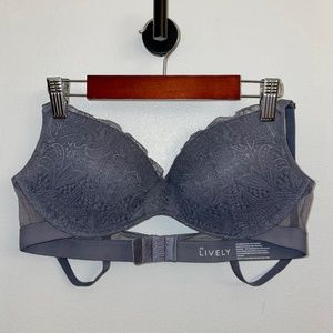 Lively Wireless Lace Bra, Grey-Blue